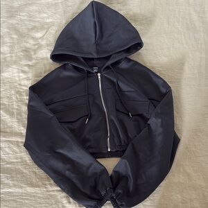 SHEIN Black Bomber Jacket with Ribbed Cuffs